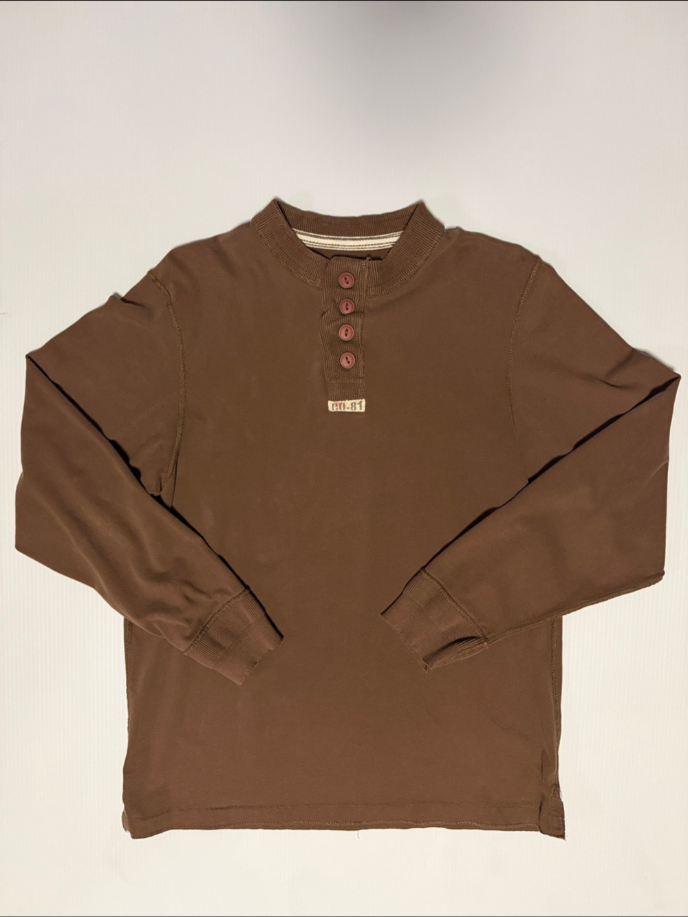 Men's Brown Long-Sleeve Henley Pullover Sweatshirt